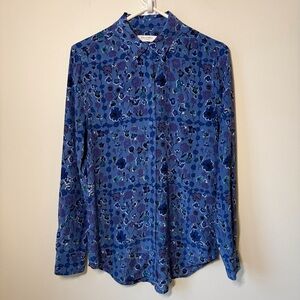 Equipment Femme silk button up top blouse shirt blue floral classic office
